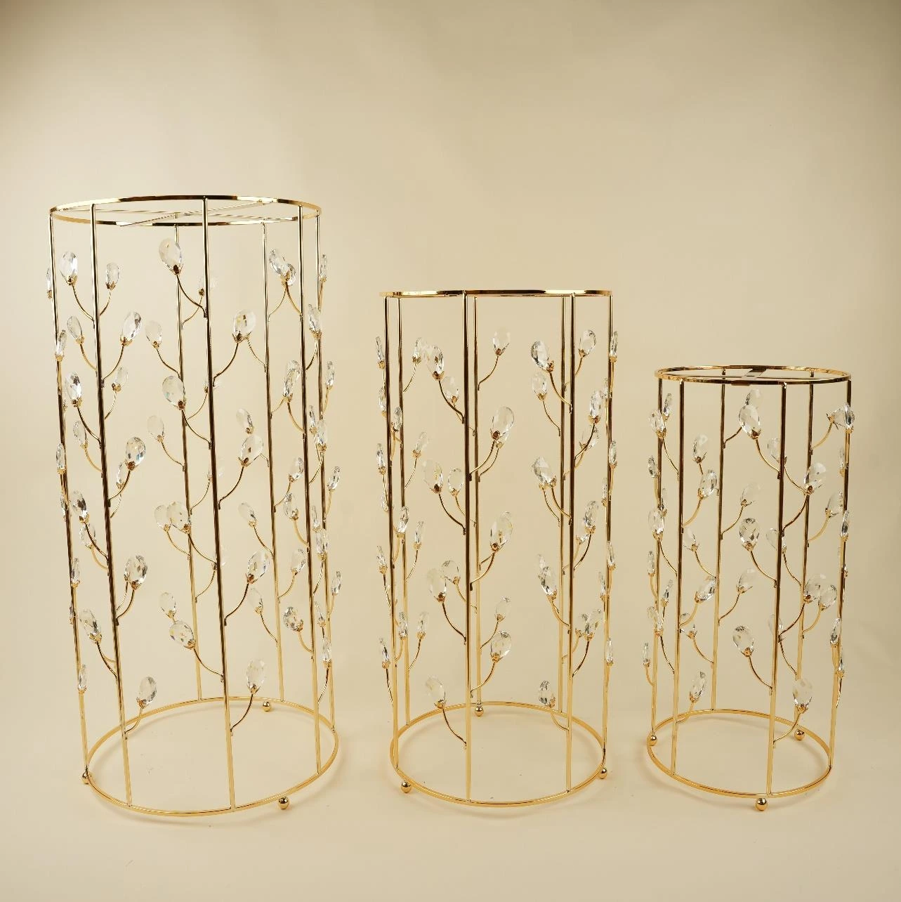 Round Prop Stand With Crystal leay Set Of 3